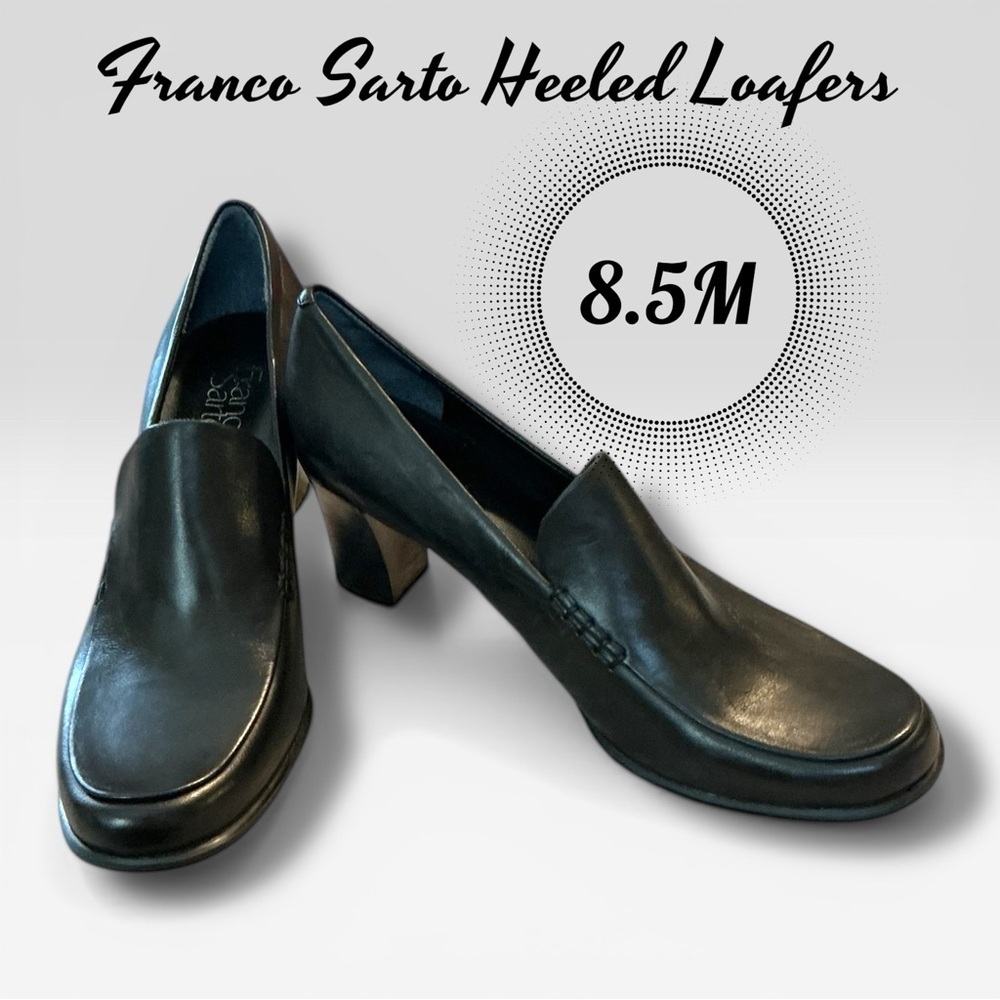 🌸NEW-Franco Sarto Women's Nolan black leather tailored heeled loafers.